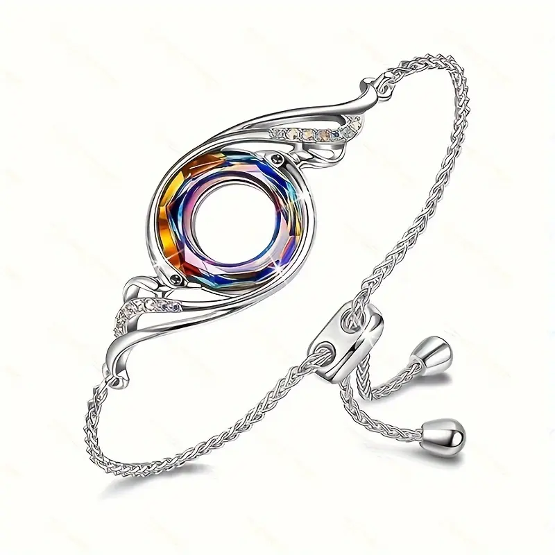 1pc Women's Adjustable Phoenix Bracelet with Austrian Crystals, Boho Alloy Jewelry, Symbolic Luck & New Life Gift with Box, Female