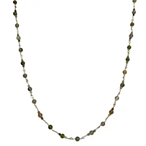 26” Handcrafted Indian Agate Necklace – Wire-Wrapped with Sterling Silver Clasp, Natural Gemstone Jewelry