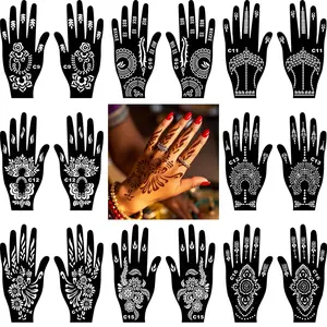16Sheets Henna Tattoo Stencils Kit for Hand, Reusable Indian Arabian Temporary Mehndi Stencil