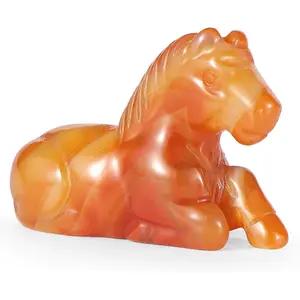 Horse Figurine 2" Hand Carved  Horse Statues Paperweight  Decor Table Centerpiece Ornament, Red Carnelian