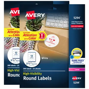 Avery High Visibility Round Labels with Sure Feed for Laser Printers, 2-1/2" 600 Labels (45294)