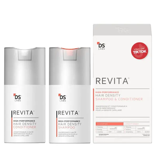 DS Labs Revita Hair Density Shampoo & Conditioner for Thinning Hair, 100 mL | Complete hair care routine powered by peptides, turmeric, caffeine & ginseng for healthier-looking, fuller-looking hair.