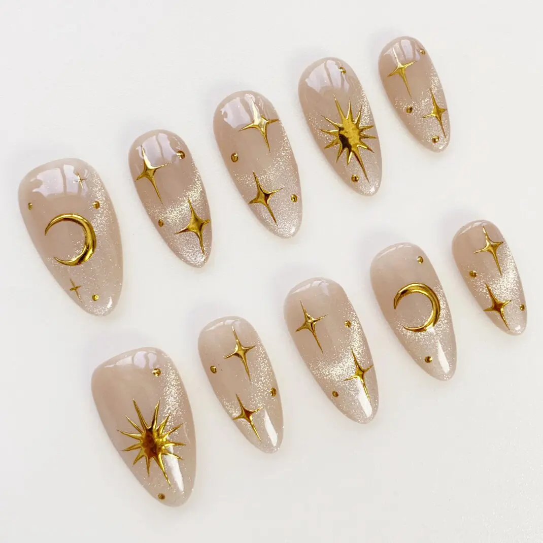 Aura press on nails long almond nails/Moon&Sun StarNails/Cat eye nails/Aura Nails/gyaru nails/gothic nails/Black Nails/Birthday Nail