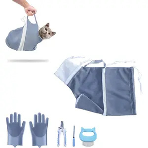 Cat Shower Grooming Kit - Adjustable Anti-Scratch Mesh Bag with Nail Clipper, File, Grooming Glove, and Comb for Cats and Small Dogs