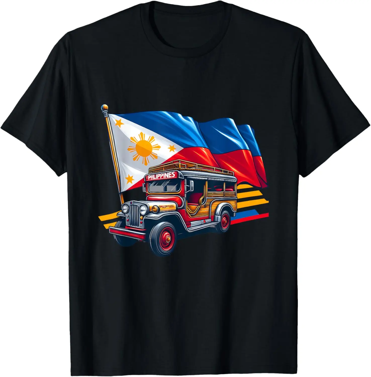 Women's 100% Cotton Round Neck Shortsleeve Ripped Vintage T-Shirt - Philippines Flag Proud Filipino Souvenir Jeepney Themed Tops, Sarcastic Casual Graphic Top