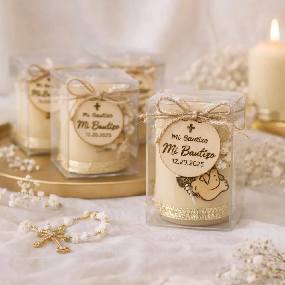 Personalized Mi Bautizo Favor Candle Set of 12 - Divine Baptism Events Gift with Gold Accents, Elegant Packaging, Memorable Celebration Decoration