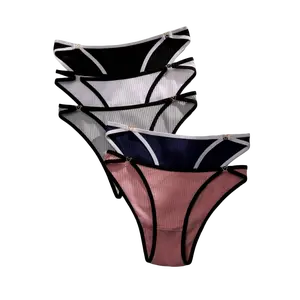Lowkey Lull 5pack Contrast Binding Ribbed Knit Panty Multicolor Briefs Casual-Casual Textured Pattern Mid Rise 95% Cotton 5% Elastane Hand Wash Only - Womenswear, Fabric