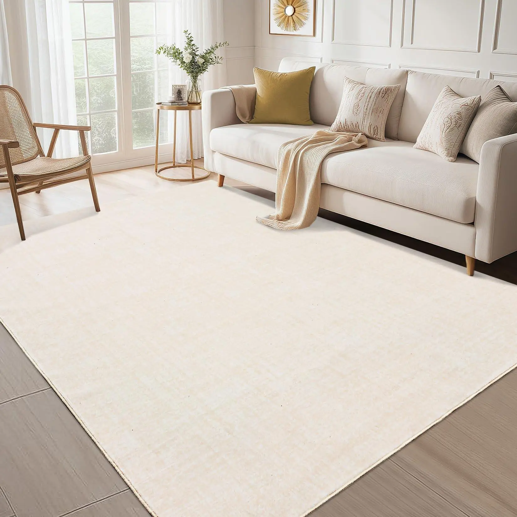GARVEE Washable Rugs 8x10 Area Rug for Living Room, Modern Solid Rug with Non Slip Backing, Plain Rug for Bedroom, Distressed Stain Resistant Accent Rug for Dining Room Farmhouse Dorm, Beige