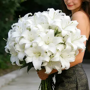 36 Large Artificial Simulated White Lilies - Realistic Decorative Flowers for Outdoor/Home Decor and Event Decor - Festival Decor Flowers, High End Bouquet, Outdoor Decor, Party Decor