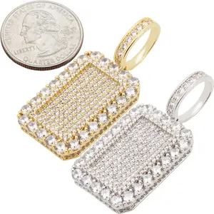 14k Yellow/White Gold Plated AAA Cubic Zirconia Dog Tag Pendant