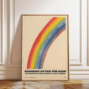 Retro Rainbow "Life Is Brighter" Unframed Poster - Vintage Colorful Sun & Rainbow Art Print - Whimsical Nursery Wall Decor - Boho Kids Room Art
