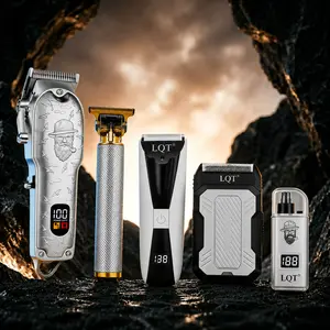 LQT 5-in-1 Silver Engraved Men's Grooming Kit, Professional Hair Clipper, T-Blade Trimmer, Electric Foil Shaver, Detail Trimmer & Nose Hair Trimmer, LED Display, Complete Barber Accessories Set, USB Rechargeable, Great Gift for Men outdoorfun