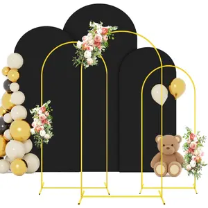 Wedding Arch Backdrop Stand and Black Arch Covers Stretchy Backdrop Set of 3 (7.2FT, 6.6FT, 6FT) Arched Stand with Spandex Arch Covers for Graduation Bridal Shower Event Decor
