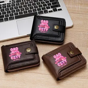 Vintage Leather Wallet with Gag City Pink Neon Plane Print  Stylish Urban Casual Wallet for Everyday Use  Perfect Gift for Men on Christmas  Birthday  Fathers Day  and Holiday Celebrations  Ideal for Travel and Work Accessories  Durable and Functional