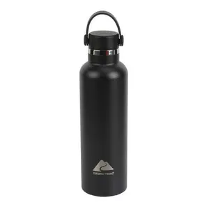 Ozark Trail 24 fl oz Double Wall Vacuum Sealed Stainless Steel Water Bottle with Handle, Black Drinkware Flasks Lid Tumbler