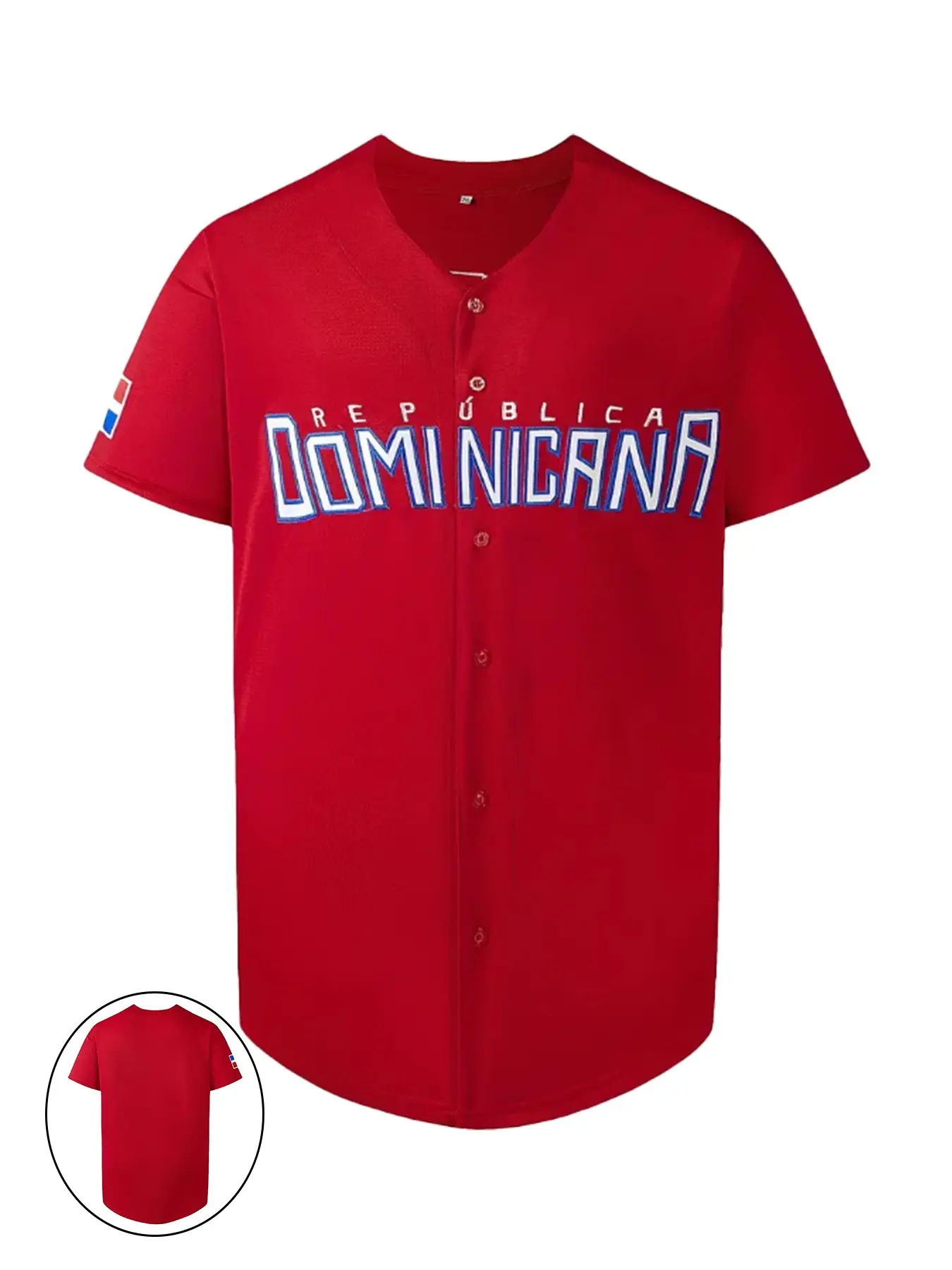 Men's Dominicana Stitched Baseball Jersey, Embroidered Baseball Jersey, Classic Vintage Embroidery Design, Breathable Short Sleeve Basebase Shirt, Sportswear Button Down Shirts, Lightweight Jersey, Jersey Tee, Sports Tops, Sportswear For Summer