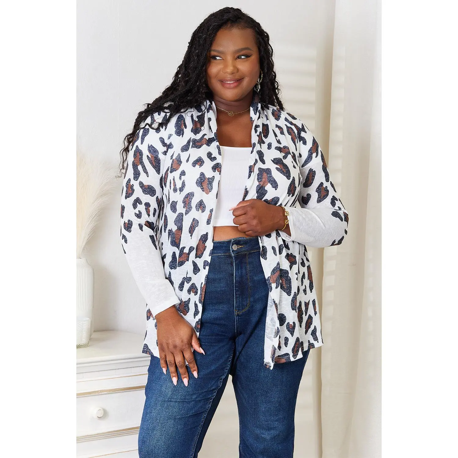 Double Take Leopard Long Sleeve Cardigan