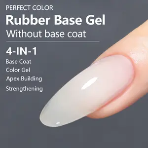PERFECT COLOR Clear Rubber Base Builder Gel, Long Lasting 4-in-1 Nail Strengthener & Foundation, Self-Leveling Soak Off UV LED Gel for Weak Nails, 12ml