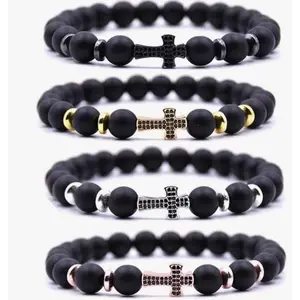 Elegant Cross Bracelets Set - 4PCS Beaded Healing Bracelets for Adults Over 12 Years Old - 8mm High-Quality Stone Beads Elastic String - Perfect Gift for Special Occasions