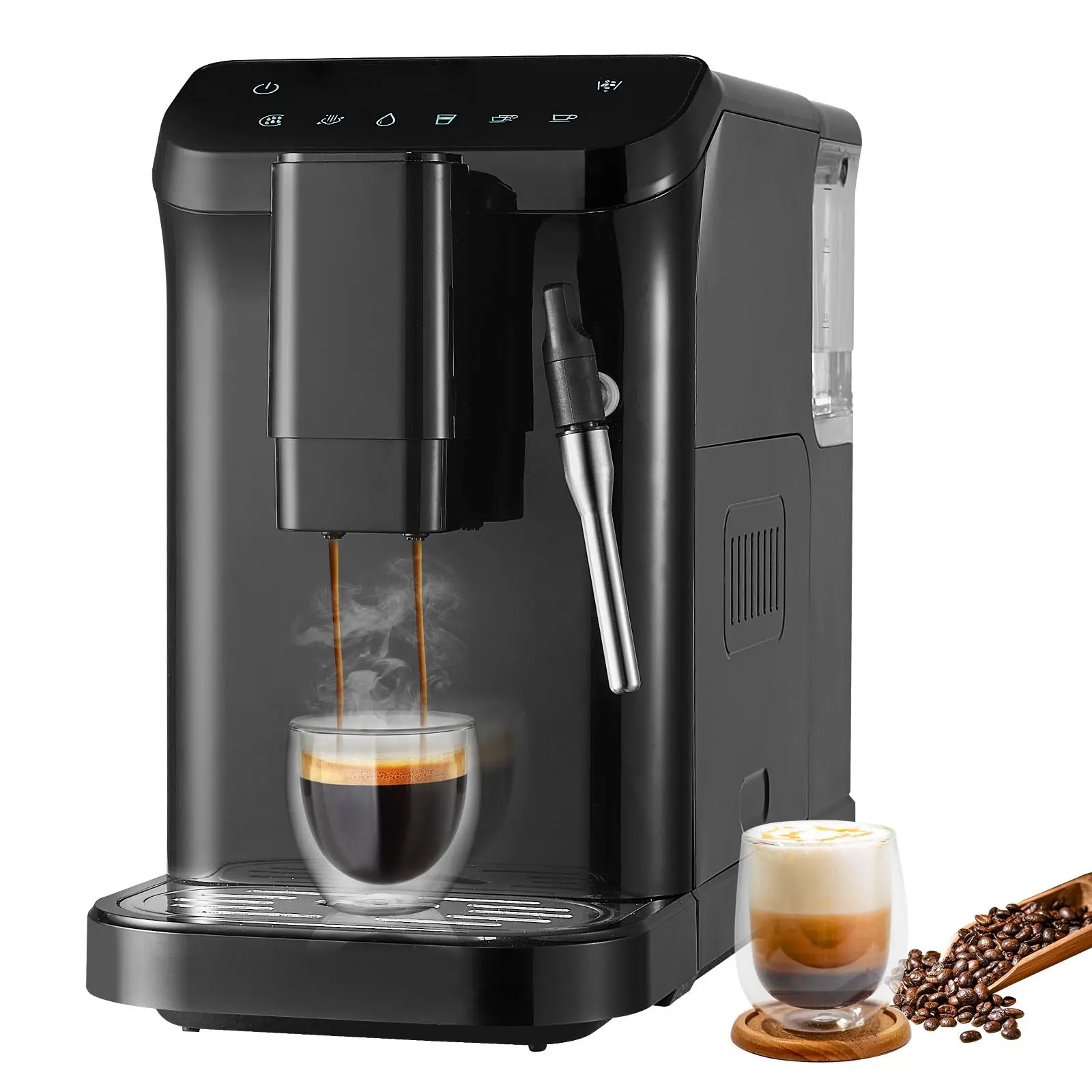 【DealsForYouDays】VEVOR Automatic Espresso Machine with 20 Bar Pressure, Built-In Grinder (15-Level Settings), 180g Bean Hopper, Frother Steam Wand, 1.5L Water Tank, Touch Screen, Automatic Cleaning, Compact & Space-Saving Professional Coffee Maker, Savor