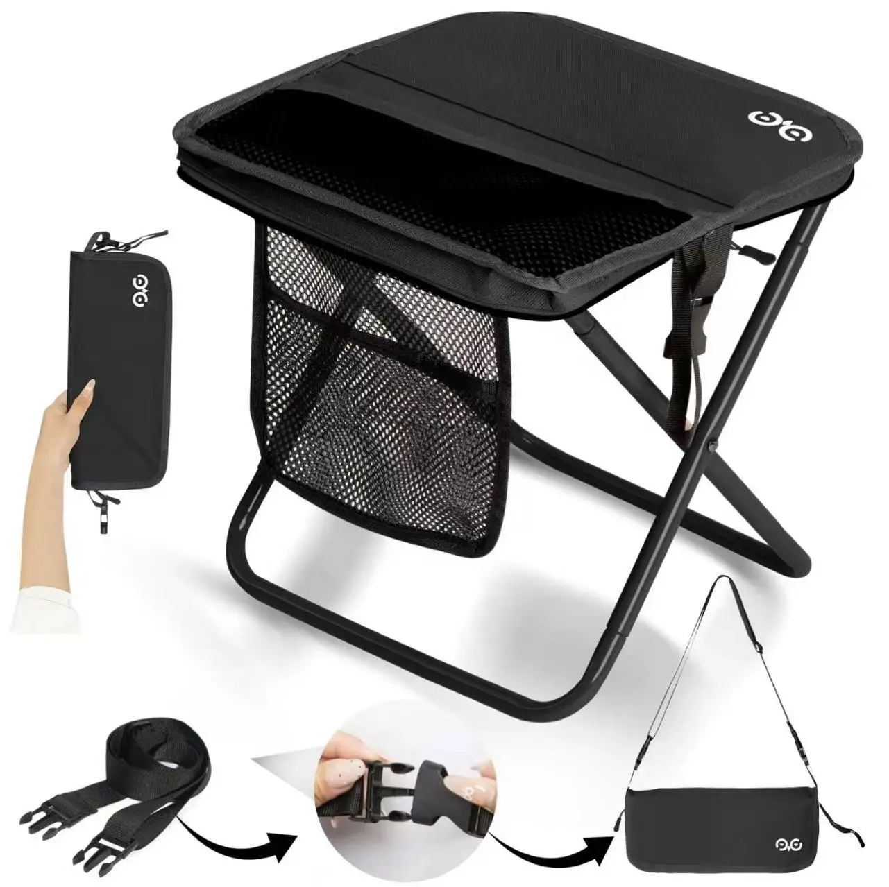 Collapsible Stool - Portable Lightweight Aluminum Alloy Folding Camping Stool with 6 Carry Ways, Smart Side Pocket, Office Desk Organizer, Minimalist Design, Heavy-Duty Alloy Bracket Feels Secure, Stable Base, Ergonomic Under-Desk Rest for Outdoor Camping