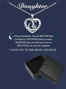 To My Daughter Heart Moon Pendant, Necklace for Daughter, Birthday Gift, Christmas Present, Boho Style, Includes Box and Card, Charm Necklace, Love Heart Necklace