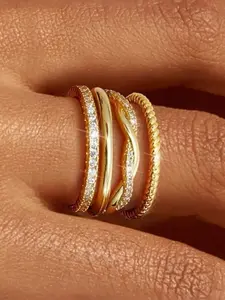 Simple Gold Color Ring Set Infinity Design Stackable Rings for Women & Girls Holiday Party Engagement, Perfect for Wedding Jewelry, Daily Wear Anniversary Gift, Elegant Everyday Ring