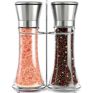[ Limited time Deal ] -Salt and Pepper Grinder Set - Stainless Steel Refillable Salt & Peppercorn Shakers Glass Kitchen Seasoning Utensils
