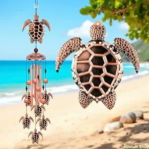 metal Sea Turtle Wind Chimes For Outside — Coastal Vibe Home Decor with 4 Aluminum Tubes and 6 Lucky Tortoise windchimes for Outdoors and Indoor Garden Yard Patio