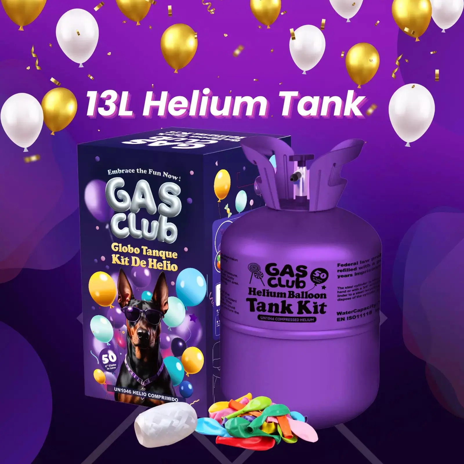 GasClub 13L Helium Tank Party Air Pump Balloon Silk Ribbon Balloons Up To 50 Latex Balloons