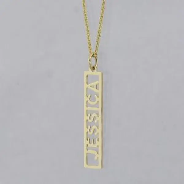 Roman Numeral Vertical 1 Inch Bar Name Pendant Solid Gold Jewelry GC15