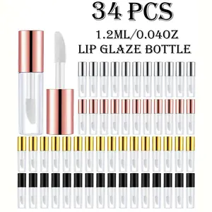 Mini Lip Glaze Tube with Wand, 34pcs Empty Travel Bottle, Refillable Lip Gloss Container, DIY Lipstick Cosmetics Supplies, Organiser, Makeup