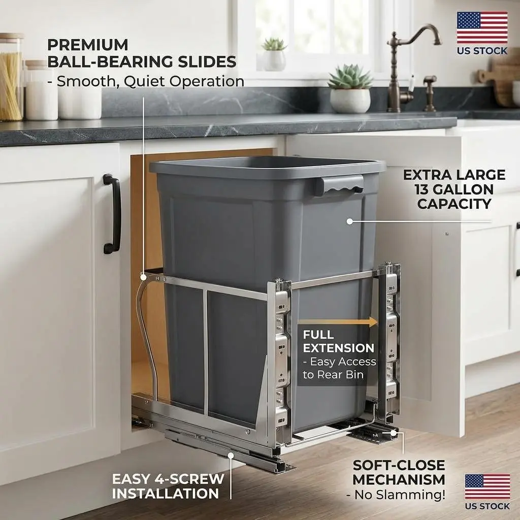 Garvee Heavy Duty Pull Out Trash Can For Under Cabinet Double 40 Quart 304 Stainless Steel Inner Buckets With Soft Close Slides Dual Garbage Bin For 18" Cabinet