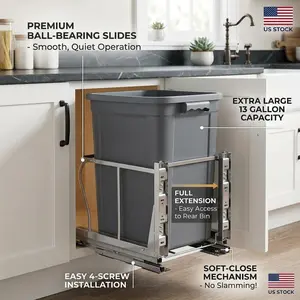 Garvee Heavy Duty Pull Out Trash Can For Under Cabinet Double 40 Quart 304 Stainless Steel Inner Buckets With Soft Close Slides Dual Garbage Bin For 18" Cabinet