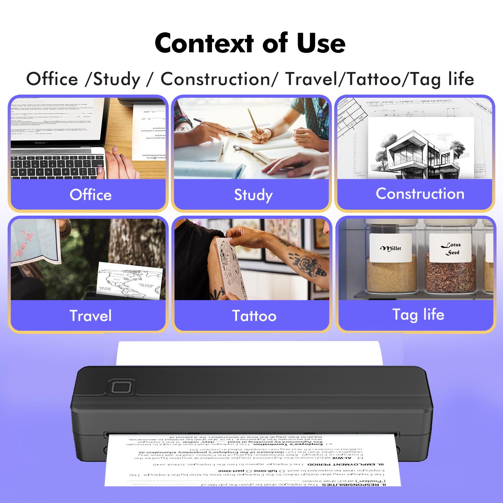 A4 Portable Printer Thermal Wireless Bluetooth Tattoo Transfer Machine Mini Document Label Printer