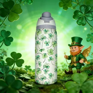 32oz Stainless Steel Insulated Water Bottle, Elegant Clover Pattern, Large Capacity, Ideal for Home, Outdoor Exercise, Travel, St Patrick's Gift