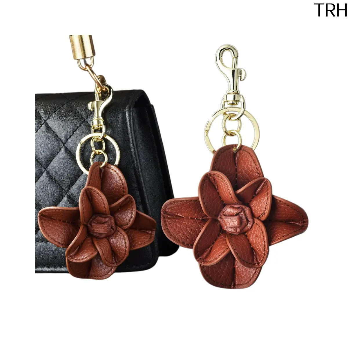 Faux Leather Camellia Flower Keychain for Women, Vintage Textured Floral Bag Charm with Swivel Lobster Clasp, Elegant Car Key Pendant Backpack Handbag Accessory Gift