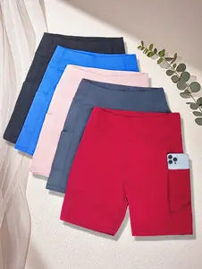 5PCS Women's High-Waisted Stretch Slim-Fit Cycling Shorts with Dual Side Pockets; Tight-Fitting Yoga Pants for Running, Gym Workouts, Body Sculpting, Cycling, Hiking, Camping, And Dance; Breathable And Quick-Drying