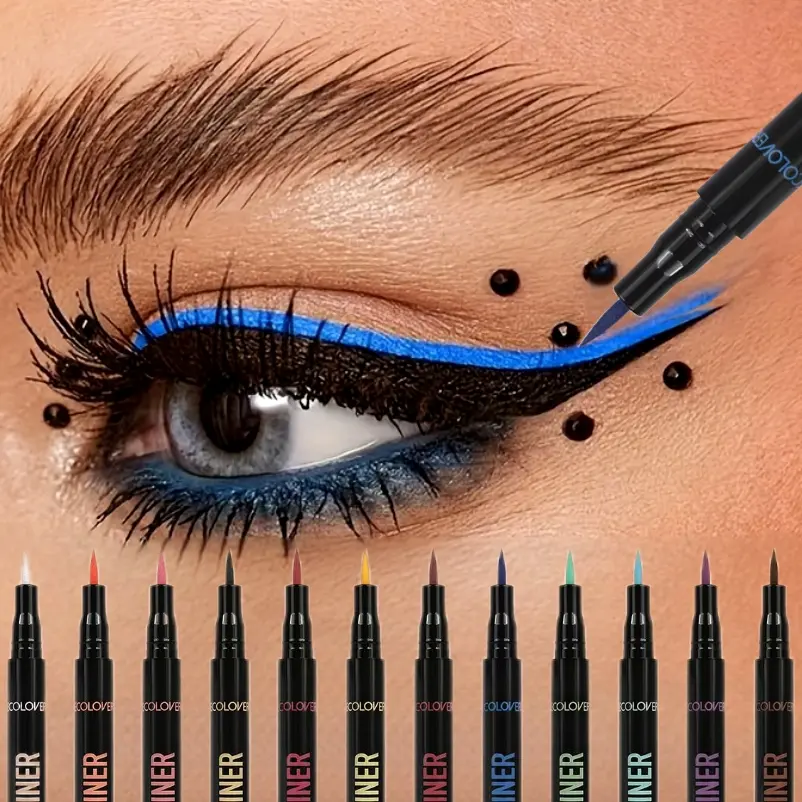 12PCS/Set Colorful Liquid Eyeliner Pen, Longwear Eyeliner, Eye Makeup Products, Eye Makeup Supplies, Waterproof and Long Lasting, Non-stick Texture, Suitable for Halloween and Christmas, Women's Gifts