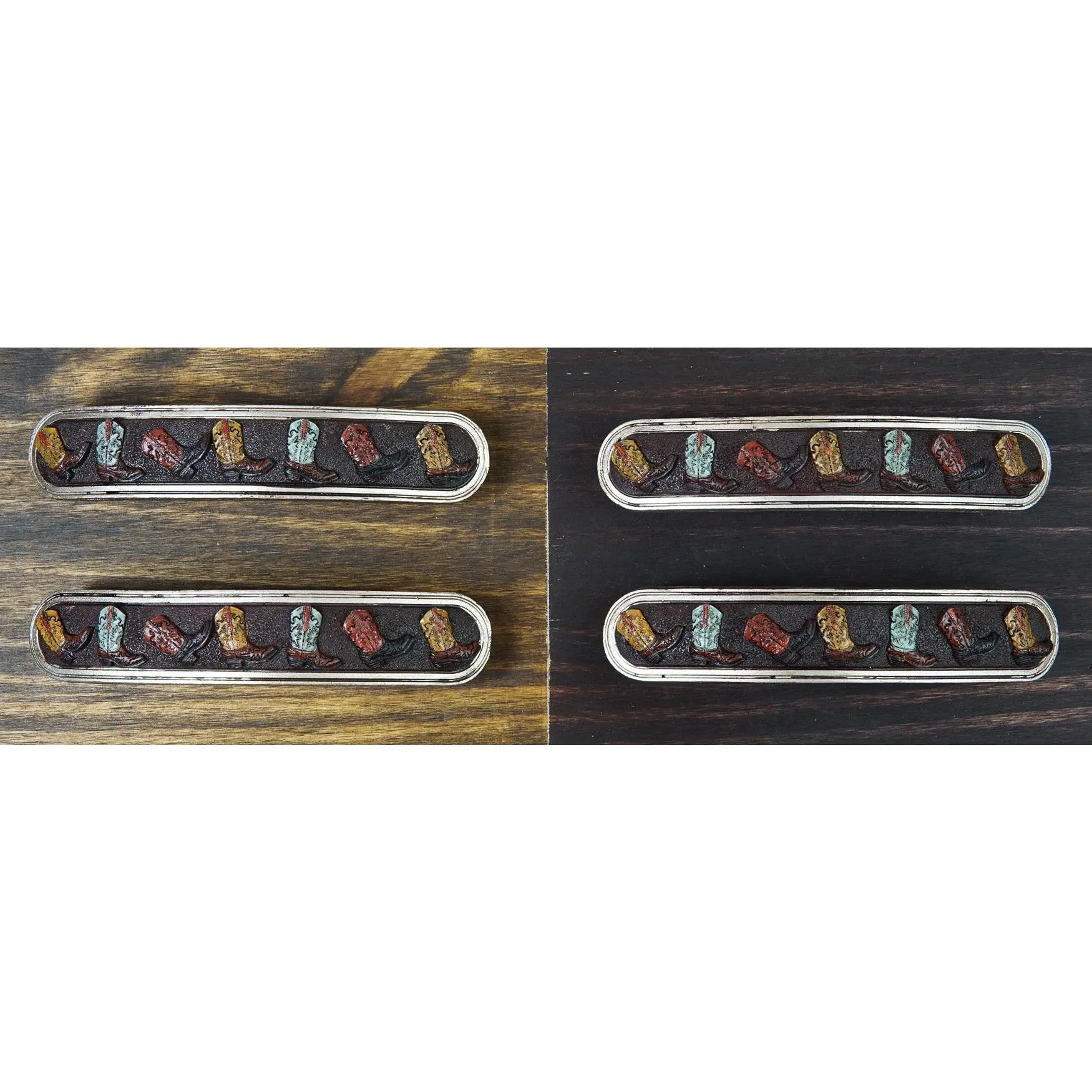 Hand-Painted Boot Shape Western Bar Pull Knobs - 4-Piece Set for Drawers, Cabinets, Doors (6.5in L)