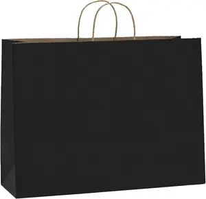 16x6x12 Inches 50 count Black  Paper Bags with Handles Bulk, Large  Bags for Shopping, Grocery, Retai, Merchandise, Party Favor Gifts, Recyclable Paper Sacks