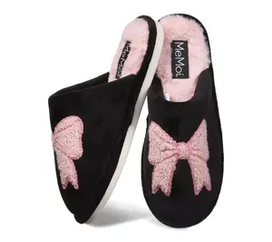Memoi Women's Bow Plush Memory Foam Slippers