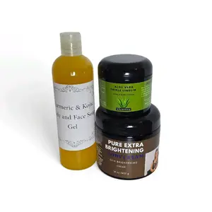 Pure Extra Brightening Body Cream 16 oz Aloe Vera Triple Linolin Lotion 4 oz Turmeric Kojic Soap 12 oz Set of 3 for Radiant Skin Care Cosmetic