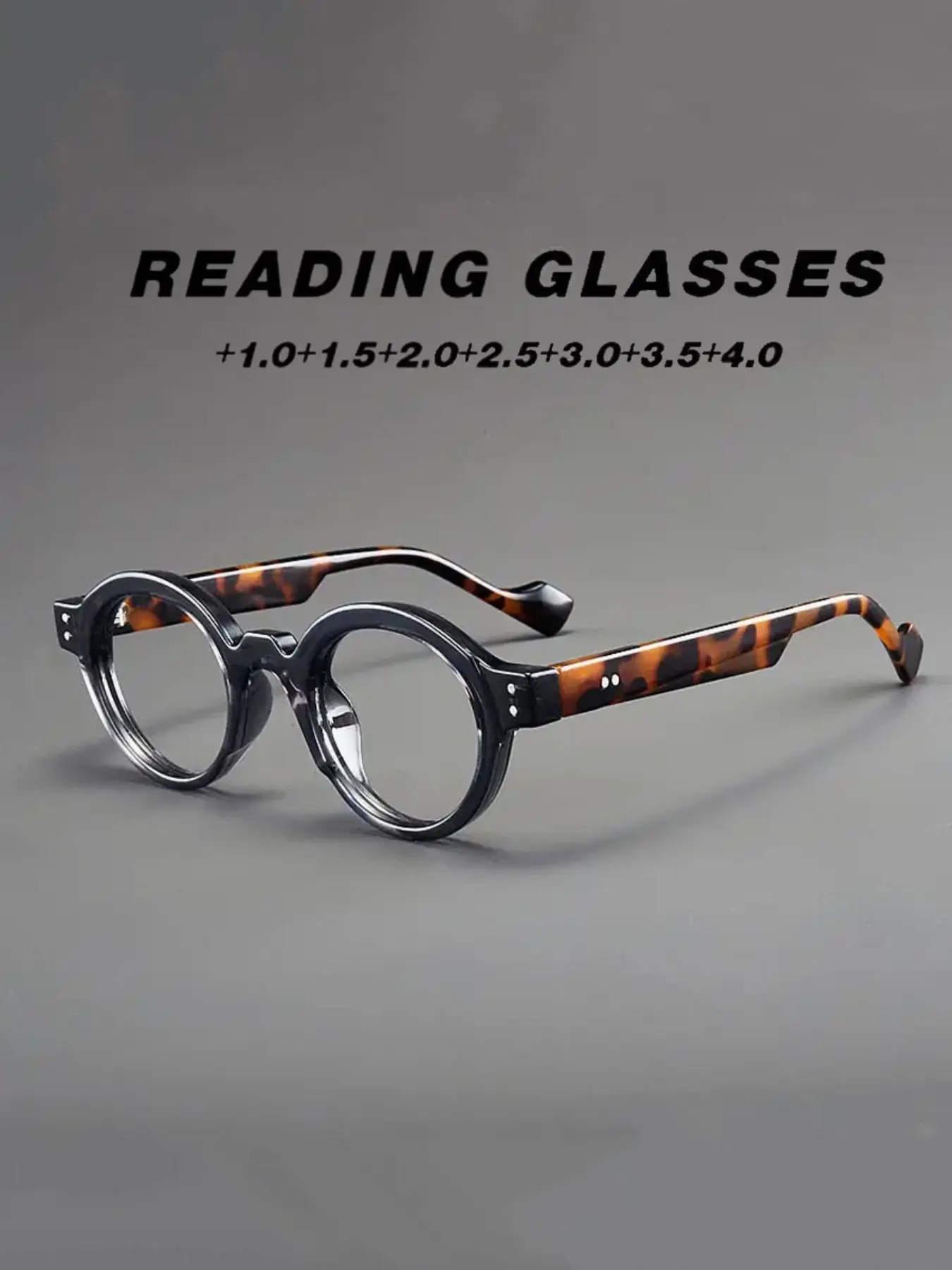 Retro Oversize Round Reading Glasses for Men Women Thicker Leg Clear PC Lens Computer Presbyopic Glasses Readers Presbyopic Glasses Eyewear High Quality Eyewear Lightweight Durable Glasses Reading Eyeglasses