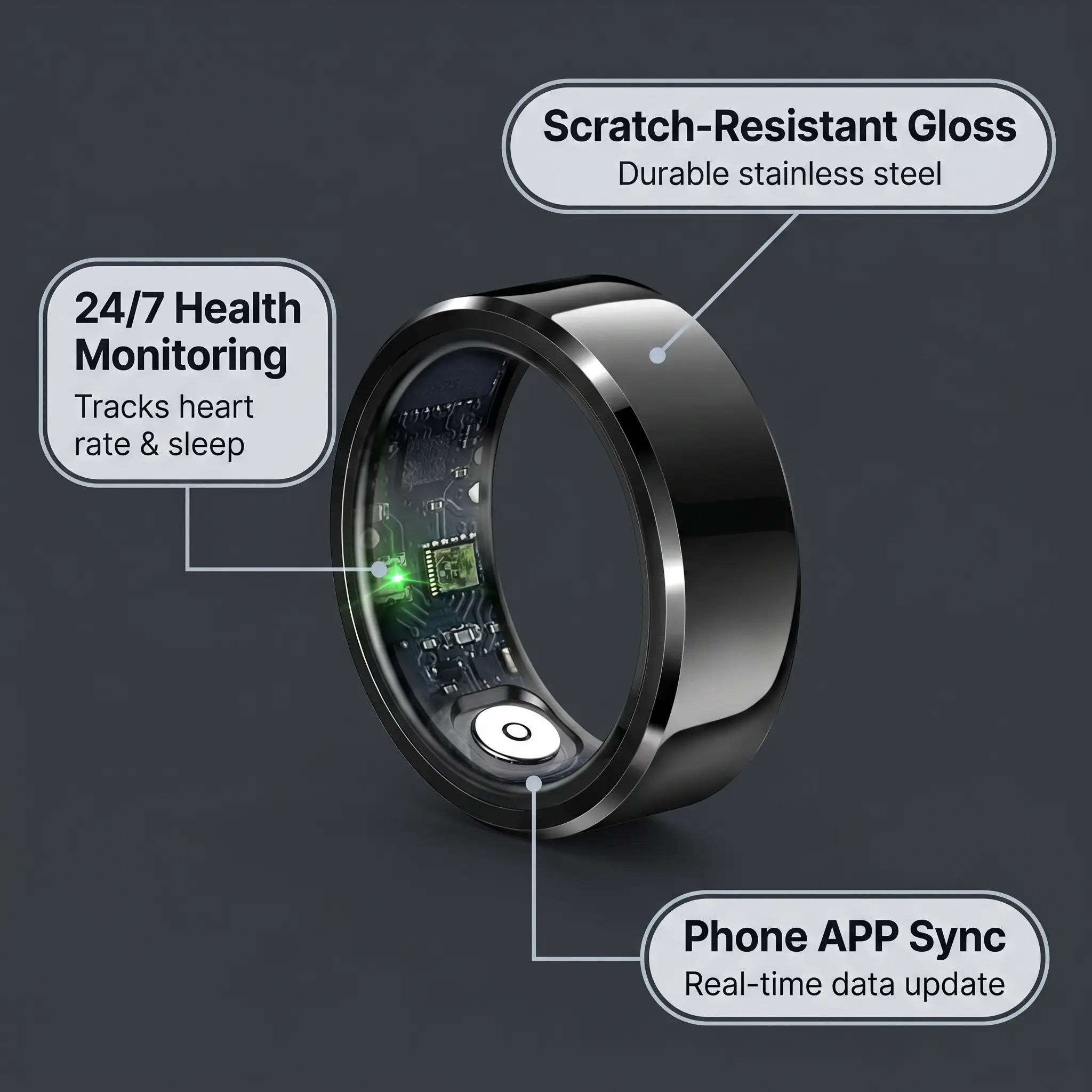 Unisex Smart Ring for Adults - Waterproof Bluetooth Fitness Tracker with Camera, Android Compatibility, Health Sensors, 2026 Heart Rate, Blood Pressure & Sleep Monitoring Device