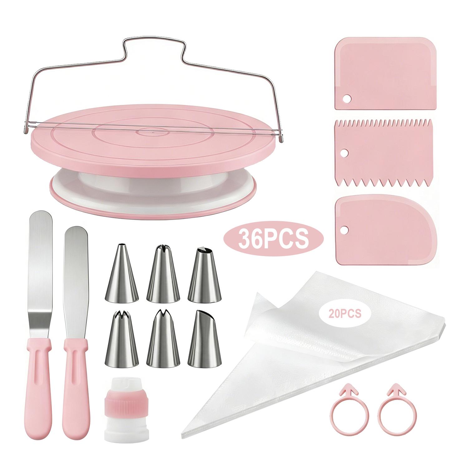 36 Pcs Cake Decorating Supplies Kit with Rotating Turntable Stand, 20 Piping Bags, 6 Icing Tips, 2 Spatulas, 3 Scrapers, Coupler & Ties - Baking Tools for Beginners & Pros, Cake Turntable Set for Frosting, Birthday Cakes