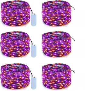 [Timer] 6 Pack 59ft Orange & Purple Lights Decorations,80 LED String LFairy Lights Coppeights, Battery Operated r Lights for Home Indoor Party Decor and Christmas. Happy Mother’s Day Gift