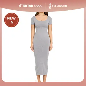 FeelinGirl Seamless Eco-Friendly Back Slit Outer Shaping Dress With Removable Cups Basic Casual Comfortable Womenswear