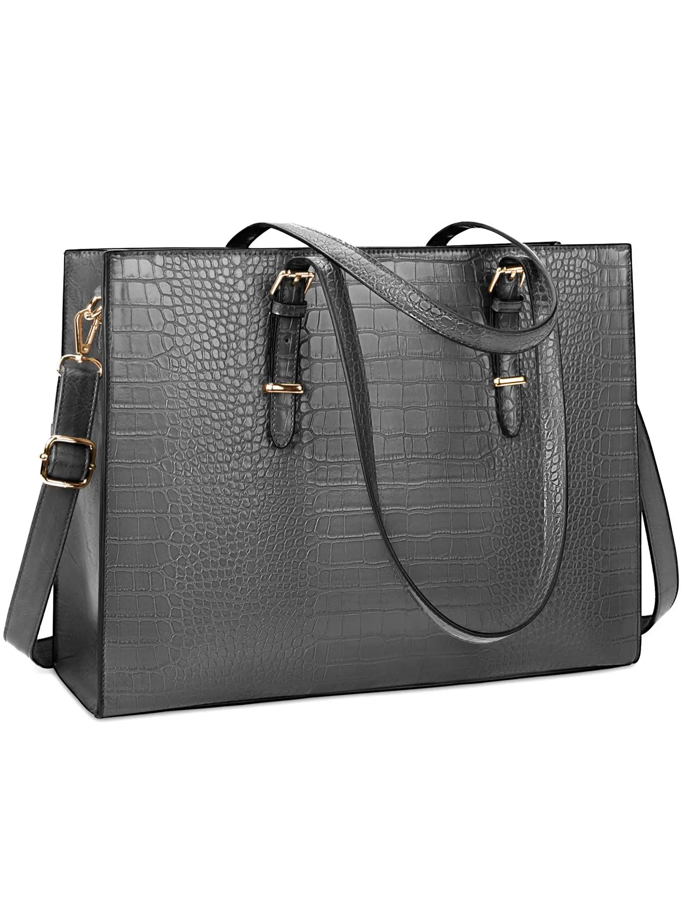 Women's Elegant Crocodile Embossed Tote Bag, Large Capacity Laptop Bag, Fashionable Handbag for Work, Professional Shoulder Bag for Women