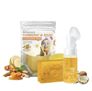 Turmeric Wash and Care 3 Piece Set - Turmeric Mousse Soap & Cleansing Pads for All Skin Types - 50g Net Weight- Cleanser